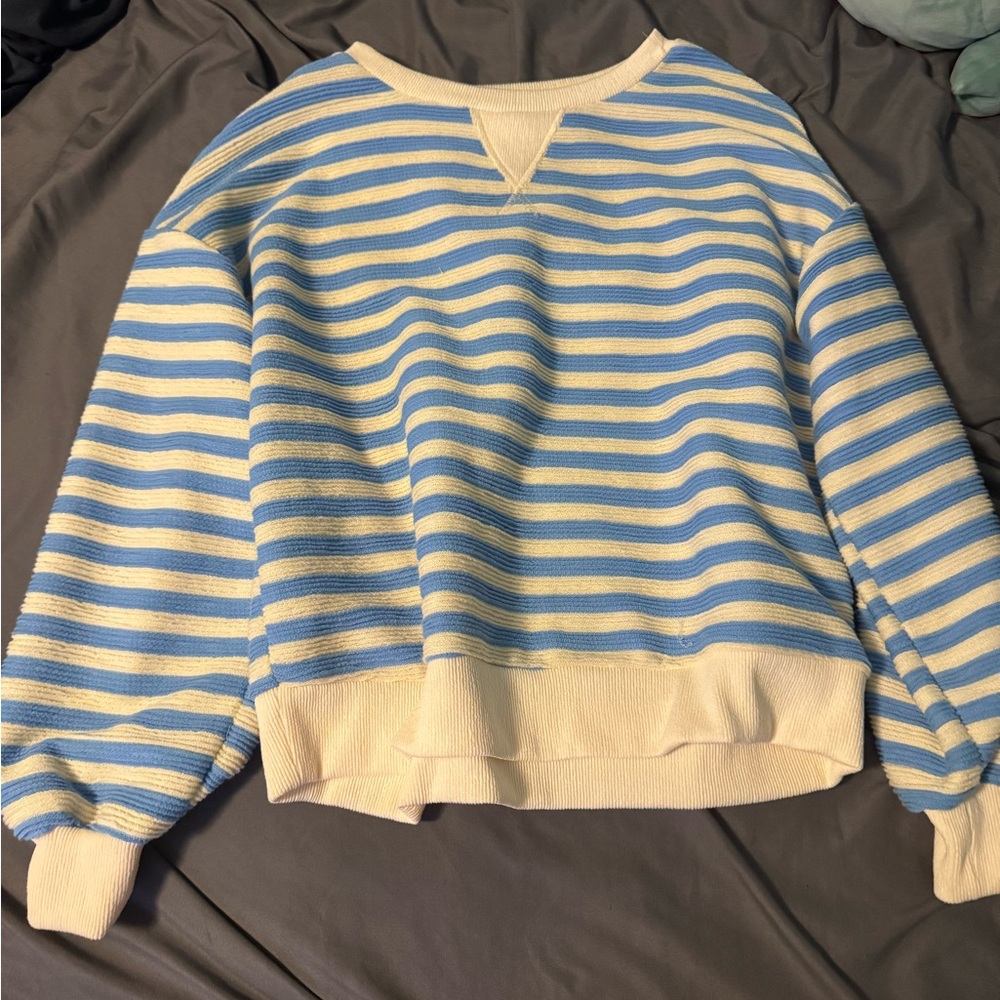 Blu Pepper Blue and Cream Crew Neck Sweater